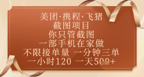飞猪美团截图项目，你只管截图，一部手机在家做，正规平台无套路，一天5张+【揭秘】-叮当猫聊项目