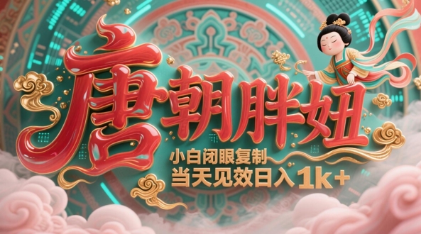 用AI克隆“唐朝胖妞”日更3条，平台疯狂推流，小白闭眼复制，当天见效，日入1k+-叮当猫聊项目