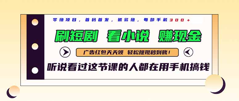 最新短剧平台，刷短剧，看小说，赚现金，一部手机日入300+-叮当猫聊项目
