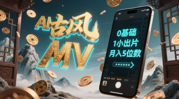 AI一键生成古风音乐MV，0剪辑基础1小时出片，多种变现渠道，一部手机月入5位数-叮当猫聊项目