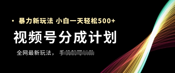 视频号分成计划，全网最暴力玩法，新手一天也能轻松5张+-叮当猫聊项目
