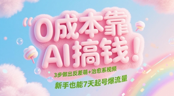 0成本靠AI搞钱！3步做出反差萌+治愈系视频，新手也能7天起号爆流量-叮当猫聊项目