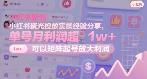 小红书聚光投放实操经验分享，单号月利润超1w+，可以矩阵起号放大利润-叮当猫聊项目