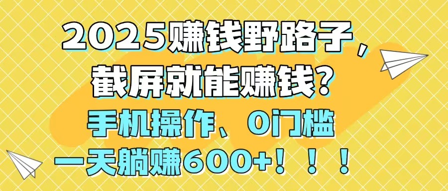 2025赚钱野路子，截屏就能赚钱？手机操作0门槛，一天躺赚600+！！！-叮当猫聊项目