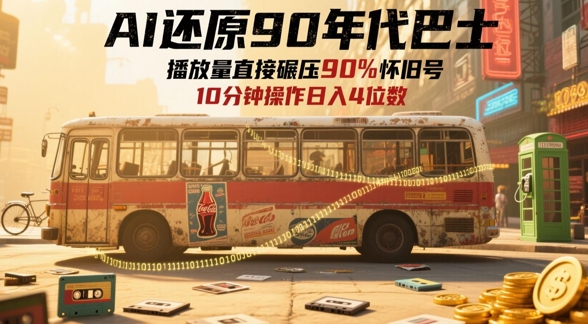 AI还原90年代巴士，一帧就让70后泪崩，播放量直接碾压90%怀旧号，每天操作十分钟，日入四位数-叮当猫聊项目