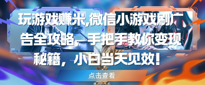 玩游戏挣米，微信小游戏刷广告全攻略，手把手教你变现秘籍，小白当天见效-叮当猫聊项目
