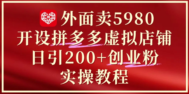 外面卖5980开设拼多多虚拟店铺：单日引流200+创业付费粉实战教程-叮当猫聊项目