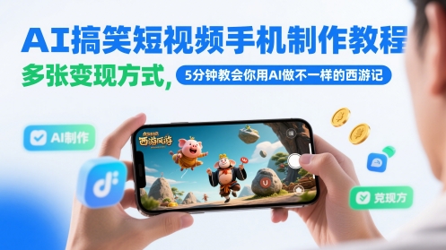 AI搞笑短视频手机制作教程，多张变现方式，5分钟教会你用AI做不一样的西游记-叮当猫聊项目