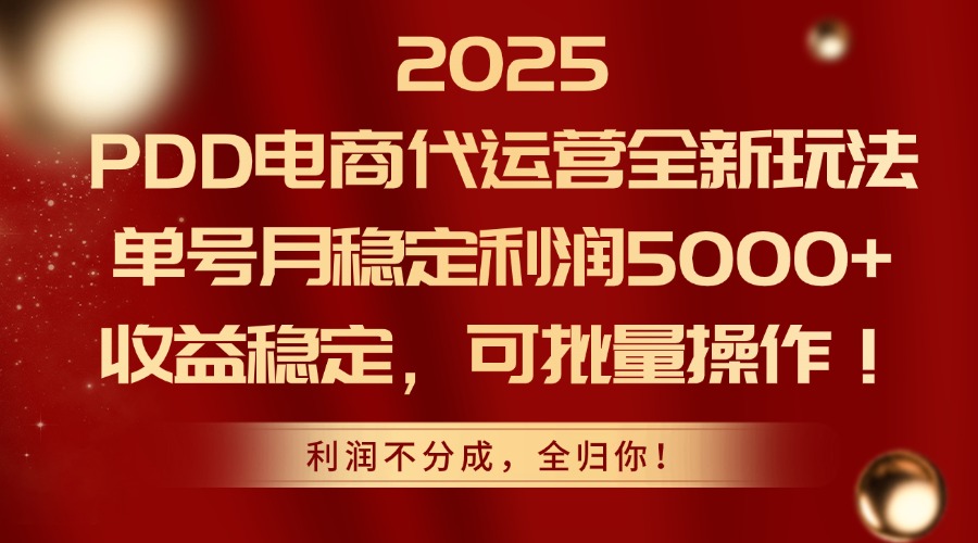 2025PDD电商代运营全新玩法，单号月稳定利润5000+，收益稳定，可批量操作-叮当猫聊项目