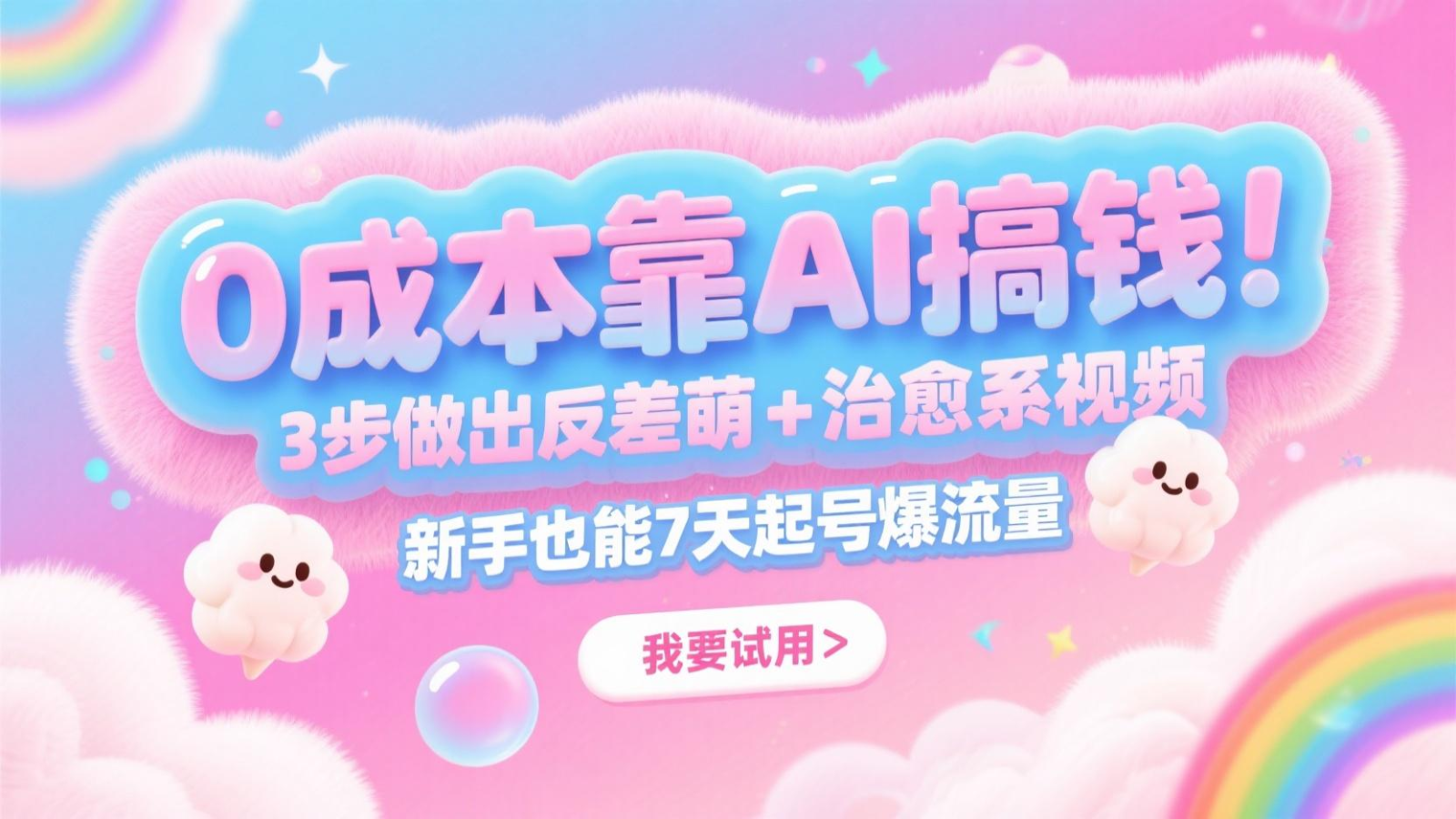 0成本靠AI搞钱！3步做出反差萌+治愈系视频，新手也能7天起号爆流量，月入5位数-叮当猫聊项目