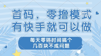 首码，零撸模式，有快手就可以做，每天零碎时间搞个几张不成问题【揭秘】-叮当猫聊项目