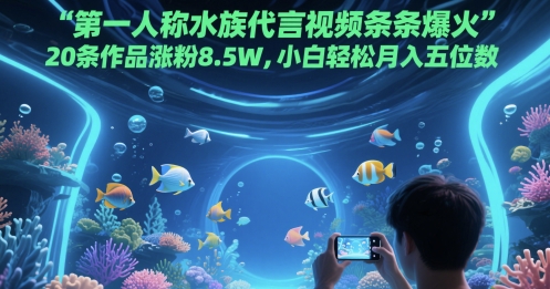 第一人称水族代言视频条条爆火，20条作品涨粉8.5W，小白轻松月入五位数-叮当猫聊项目