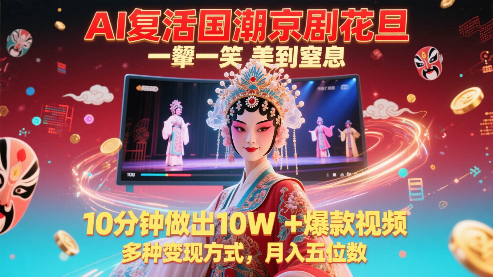 AI复活国潮京剧花旦，一颦一笑美到窒息，10分钟做出10W+爆款视频，多种变现方式-叮当猫聊项目