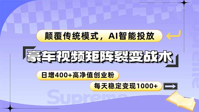 豪车视频矩阵裂变战术，颠覆传统模式，AI智能投放，日增400+高净值创业…-叮当猫聊项目