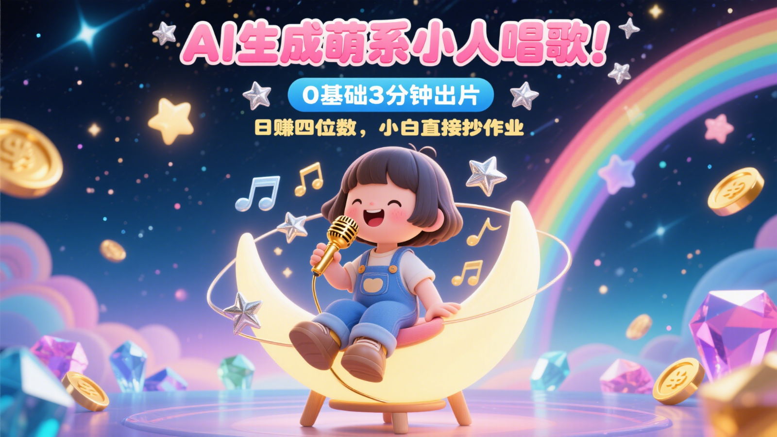 AI生成萌系小人唱歌！0基础3分钟出片，28个作品涨粉9万，日赚四位数，小白直接抄作业-叮当猫聊项目