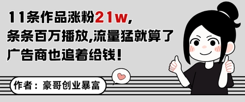 11条作品涨粉21W，条条百W播放，流量猛就算了，广告商也追着给钱-叮当猫聊项目