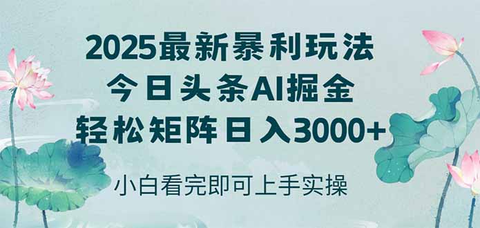 今日头条2025年最新暴利玩法，思路简单，复制粘贴，轻松实现矩阵日入3000+-叮当猫聊项目