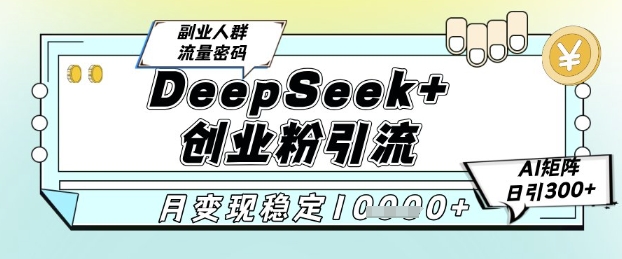 DeepSeek+创业粉精准引流，全新分享课4.0玩法，AI矩阵日引300+，多种变现方式，稳定月入1W-叮当猫聊项目