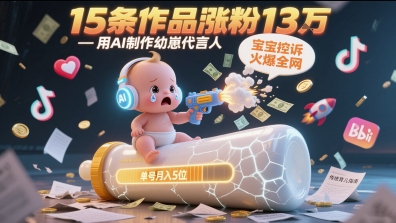 用AI制作幼崽代言人，宝宝的控诉火爆全网，15条作品涨粉13W，单号月入5位数实操教程-叮当猫聊项目
