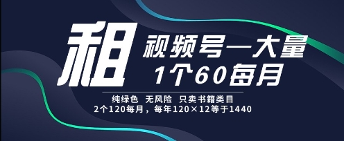 租视频号，一个60每月，2个120.纯绿色、无风险，常年租【揭秘】-叮当猫聊项目