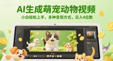 AI生成萌宠动物视频，小白轻松上手，多种变现方式，日入4位数-叮当猫聊项目
