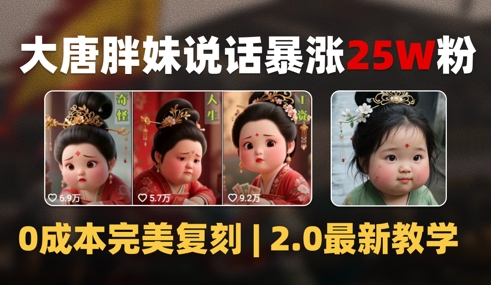 AI大唐胖贵妃说话2.0，40条视频暴涨40w粉，附独家变现攻略-叮当猫聊项目