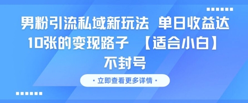 男粉引流私域新玩法，单日收益达10张的变现路子 【适合小白】不封号-叮当猫聊项目