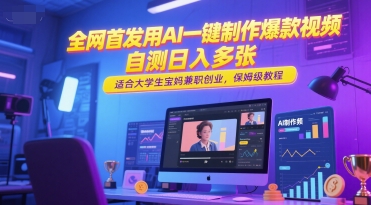全网首发用AI一键制作爆款视频，自测日入多张，适合大学生宝妈兼职创业，保姆级教程-叮当猫聊项目