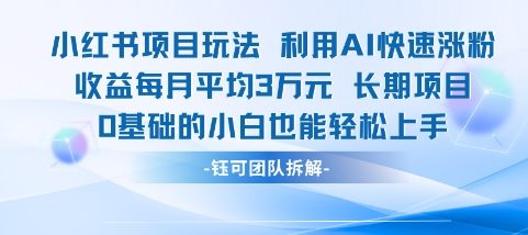 适合小白操作的小红书新项目，利用AI快速涨粉，收益每月平均1W+-叮当猫聊项目
