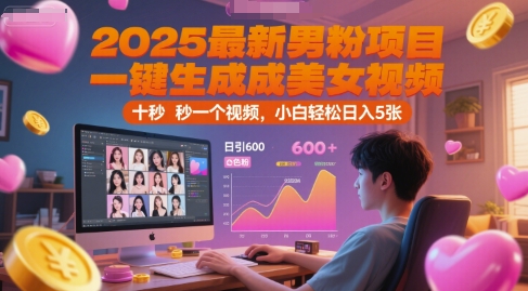 2025最新男粉项目，一键生成美女视频，日引600+色粉 十秒一个视频，小白轻松日入5张【揭秘】-叮当猫聊项目
