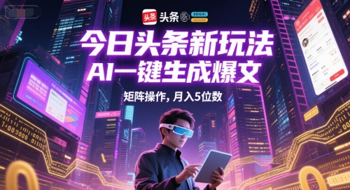 今日头条新玩法，AI一键生成爆文，矩阵操作，月入5位数-叮当猫聊项目