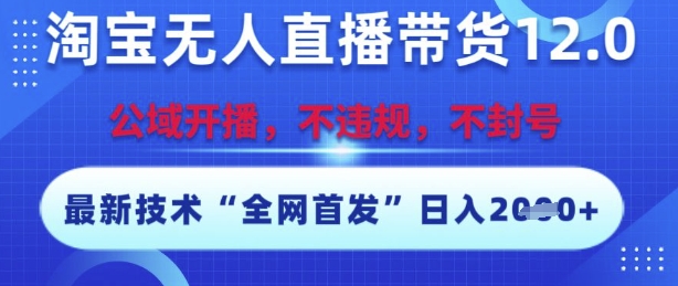 淘宝无人直播带货12.0，最新技术，不封号，不违规，操作简单，开播爆单，日入多张【揭秘】-叮当猫聊项目