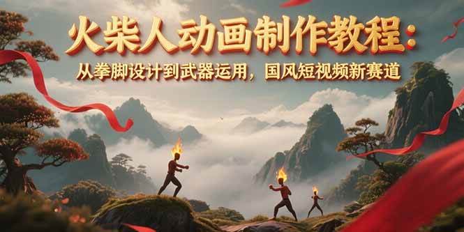火柴人动画制作教程：从拳脚设计到武器运用，国风短视频新赛道-叮当猫聊项目
