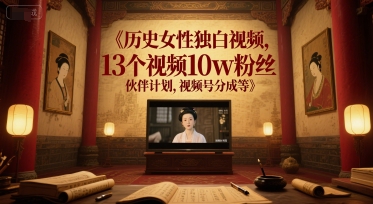 历史女性独白视频，13个视频10w粉丝，伙伴计划，视频号分成等-叮当猫聊项目