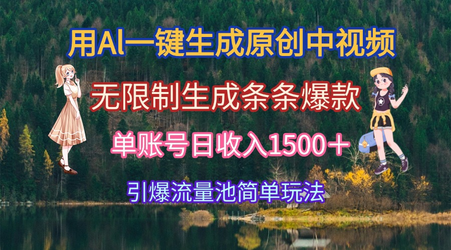 用Al一键生成原创中视频，无限制生成条条爆款，单账号日收入1500＋引爆…-叮当猫聊项目