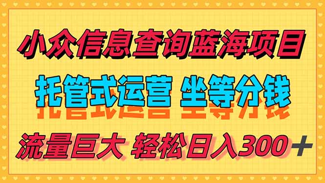 稳定日入300＋，小众信息查询蓝海项目，全程懒人式托管，解放你的时间-叮当猫聊项目
