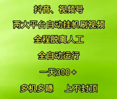 抖音视频号两大平台自动运行，全程脱离人工，自动获取收益，一天3张+，多机多挣，上不封顶【揭秘】-叮当猫聊项目