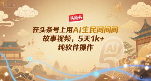 在头条号上用AI生民间故事视频，5天1k+，纯软件操作-叮当猫聊项目