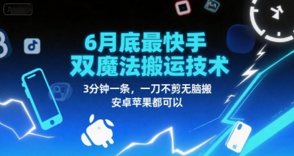 6月底最新快手双魔法搬运技术，3分钟一条，一刀不剪无脑搬，安卓苹果都可以-叮当猫聊项目