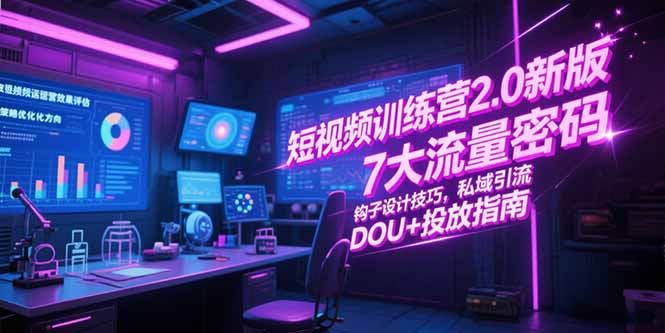 短视频训练营2.0新版，7大流量密码/钩子设计技巧/私域引流/DOU+投放指南-叮当猫聊项目