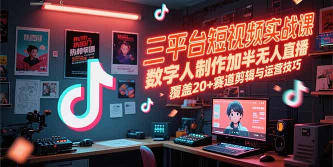 三平台短视频实战课，数字人制作加半无人直播，覆盖20+赛道剪辑与运营技巧-叮当猫聊项目