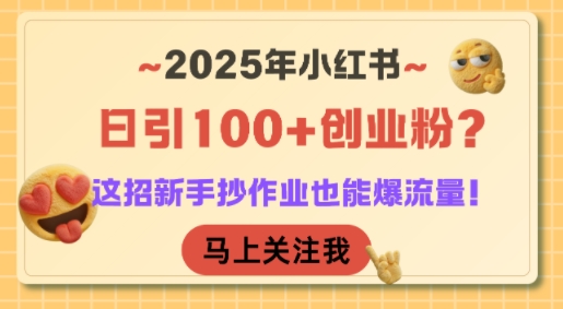 2025年小红书日引100+创业粉？这招新手抄作业也能爆流量！-叮当猫聊项目