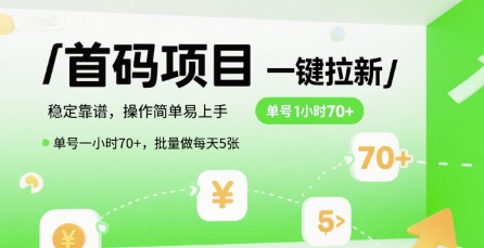 首码一键拉新项目，稳定靠谱，操作简单易上手，单号一小时70+，批量做每天5张【揭秘】-叮当猫聊项目