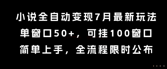 小说全自动变现7月玩法，单窗口50+，可挂100窗口，简单上手，全流程限时公布【揭秘】-叮当猫聊项目
