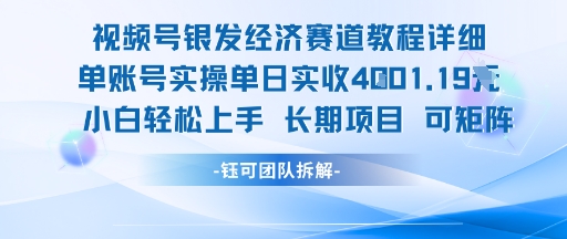 视频号银发经济赛道单账号实操单日实收1k+，小白轻松上手长期项目-叮当猫聊项目