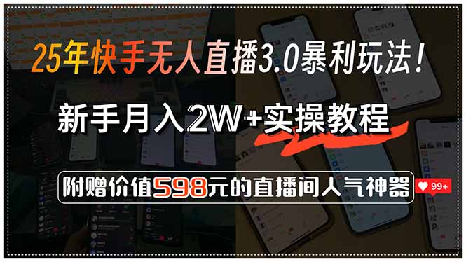 25年快手无人直播3.0暴利玩法！，新手月入2W+实操教程，附赠价值598元…-叮当猫聊项目