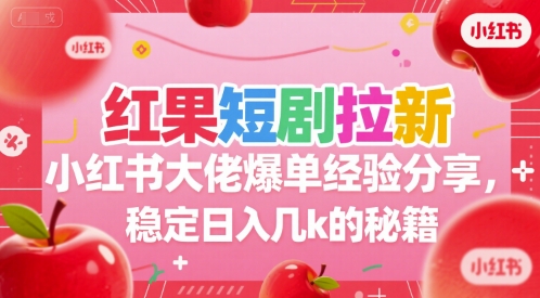 红果短剧拉新小红书大佬爆单经验分享，稳定日入几k的秘籍-叮当猫聊项目