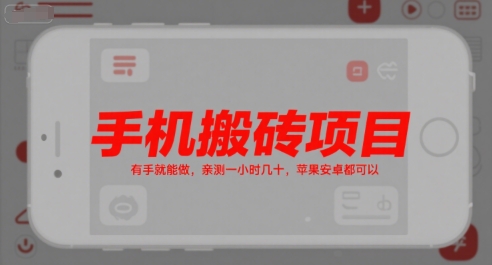 手机搬砖项目，有手就能做，亲测一小时几十，苹果安卓都可以-叮当猫聊项目