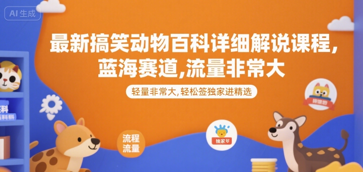 最新搞笑动物百科详细解说课程，蓝海赛道，流量非常大，轻松签独家进精选-叮当猫聊项目