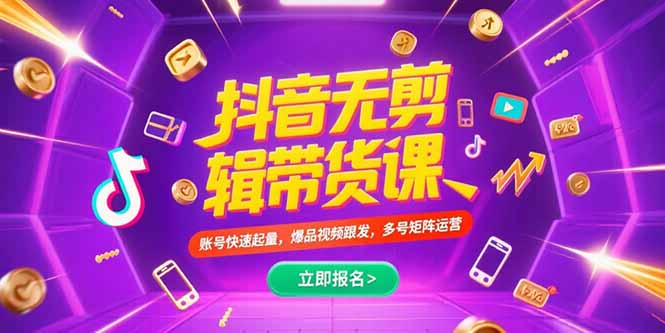 抖音不剪辑带货课，账号快速起量，爆品视频跟发，多号矩阵运营-叮当猫聊项目
